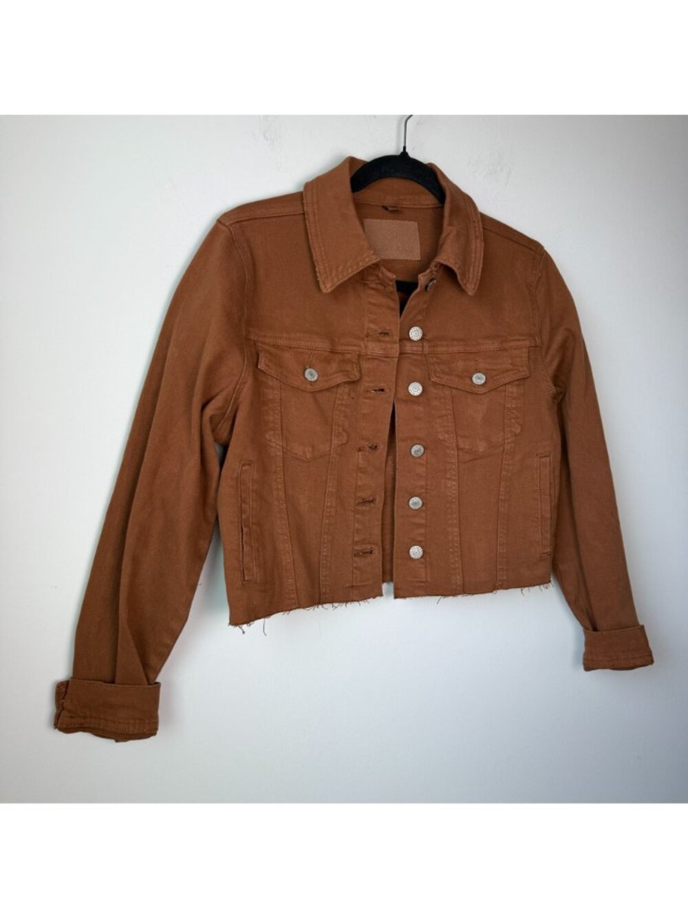 Judy Blue Garment Dyed Grinding Cropped Denim Jacket Camel Sz Small - Picture 5 of 14
